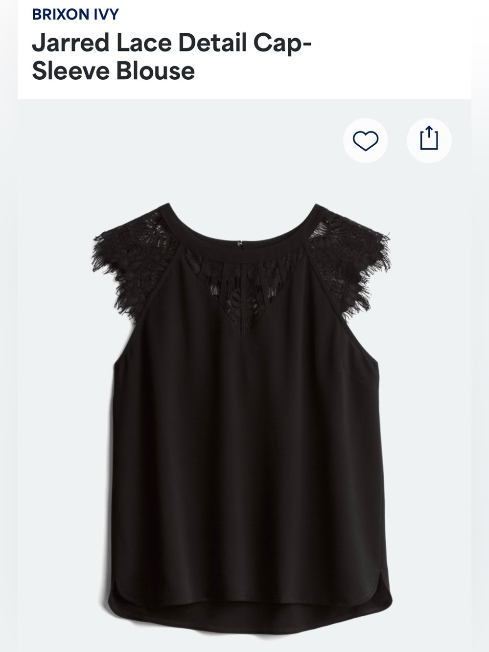 Brixon Ivy Black Lace-Trim Cap-Sleeve Blouse